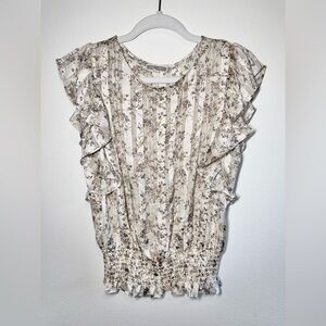 Pleione S floral tank blouse ruffle flutter sleeves | Romantic feminine